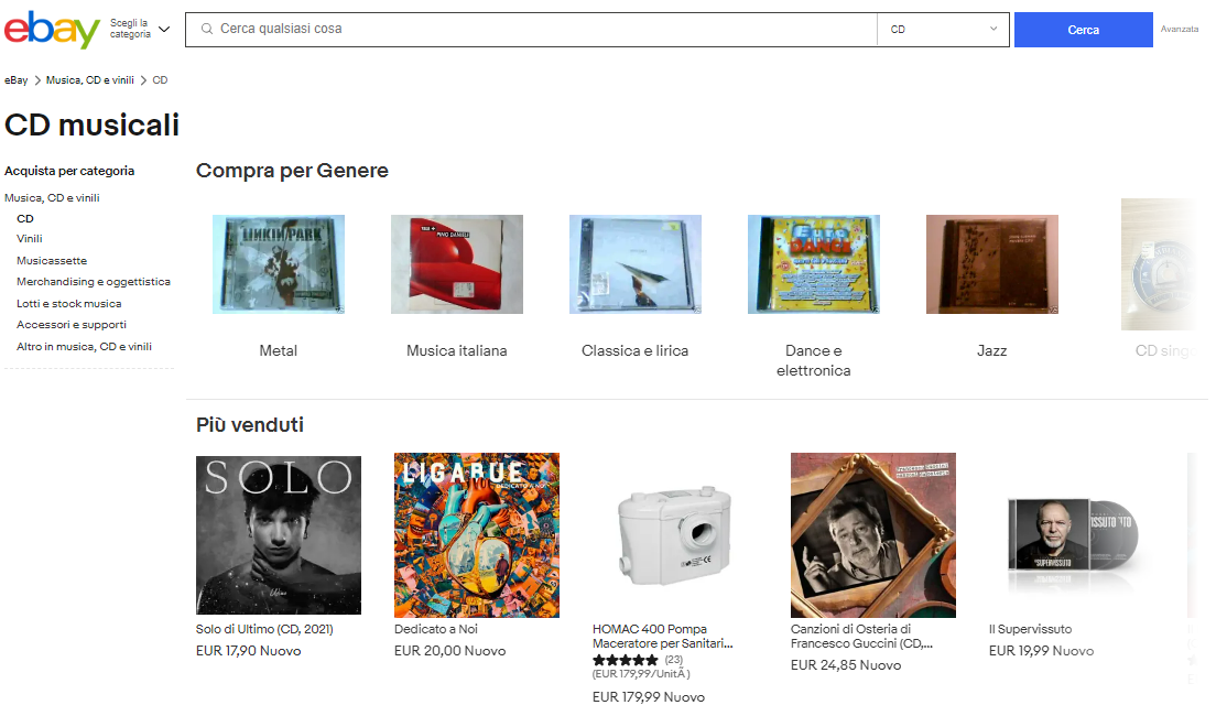 ebay vendita cd musicali