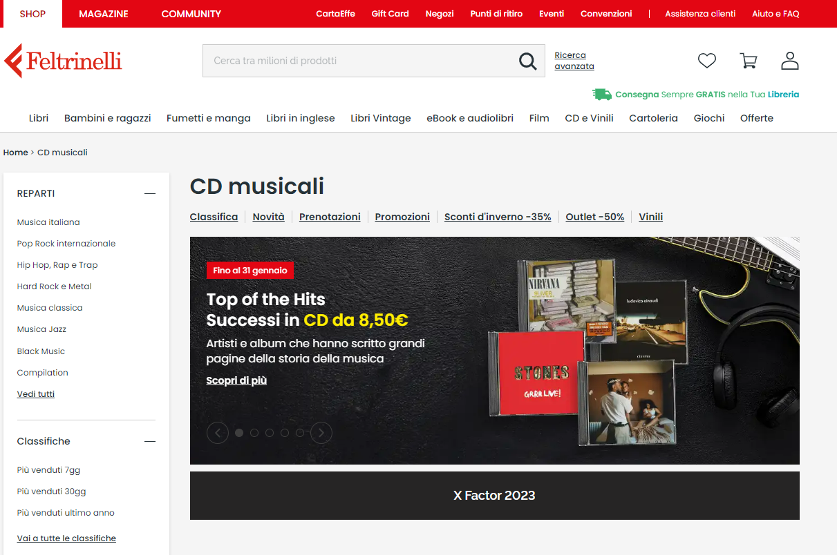 feltrinelli vendita cd musicali