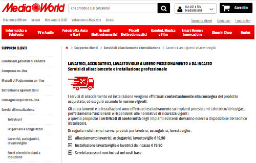 mediaworld installazione lavatrici e lavastoviglie