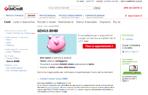 conto unicredit bambini